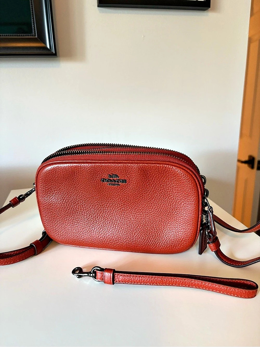 Coach Double Zip Crossbody Pouch Burnt Orange Bag